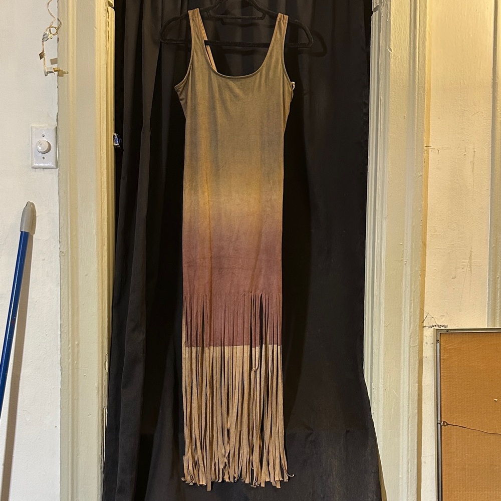 Black Bead Gradient Fringe Maxi Dress